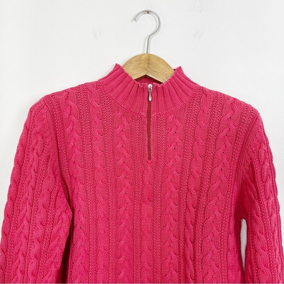 Splendor! 🇨🇦 Pink Cotton Cable Knit‎ Quarter Zip Pullover Sweater Size Large - Picture 9 of 10